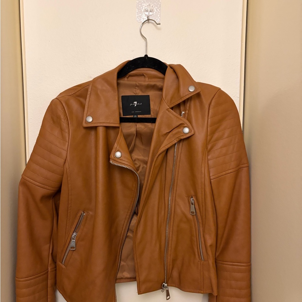 7 For All Mankind Tan Faux Leather Jacket